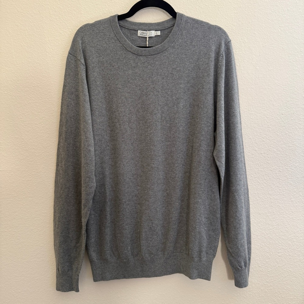 Collars & Co Mens Cotton Cashmere Crewneck Sweater Grey Large NWT